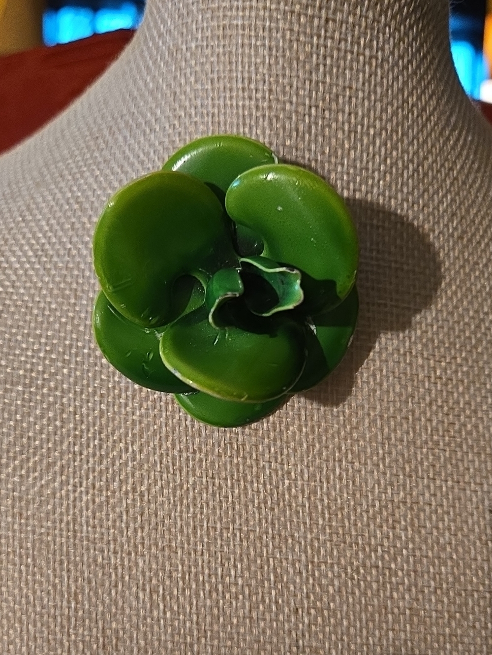 Green Enamel Flower Statement Brooch